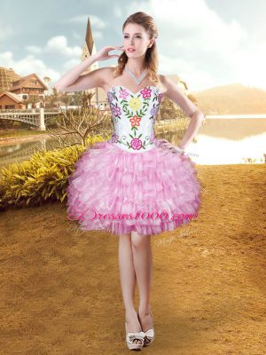 Cute Rose Pink Sleeveless Organza and Taffeta Lace Up Ball Gown Prom Dress for Military Ball and Sweet 16 and Quinceanera