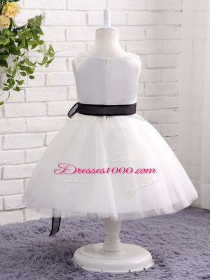 White Ball Gowns Lace and Bowknot Child Pageant Dress Zipper Tulle Sleeveless Mini Length