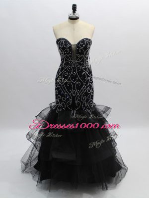 Classical Sweetheart Sleeveless Zipper Dress for Prom Black Tulle