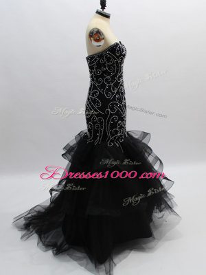 Classical Sweetheart Sleeveless Zipper Dress for Prom Black Tulle