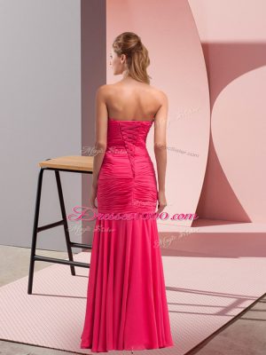 Modest Hot Pink Chiffon Lace Up Sweetheart Sleeveless Floor Length Prom Gown Sequins