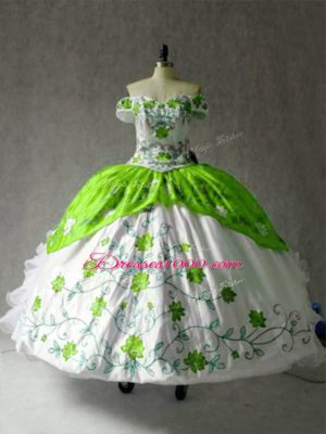 High Quality Multi-color Cap Sleeves Embroidery and Ruffles Floor Length Ball Gown Prom Dress