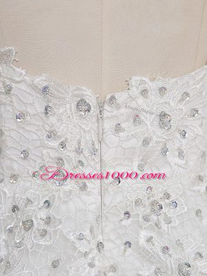 Sexy White A-line Beading and Lace and Appliques Homecoming Dress Zipper Tulle Sleeveless Mini Length