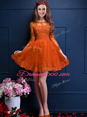 Mini Length Lace Up Vestidos de Damas Orange Red for Prom and Party with Beading and Lace and Appliques