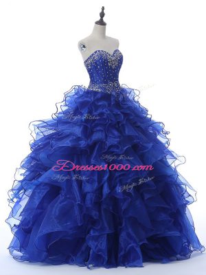 Sleeveless Beading and Ruffles Lace Up Ball Gown Prom Dress