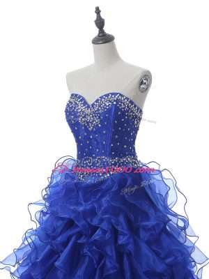 Sleeveless Beading and Ruffles Lace Up Ball Gown Prom Dress