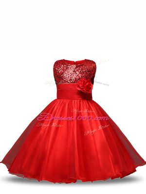 Elegant Scoop Sleeveless Zipper Party Dress Red Organza
