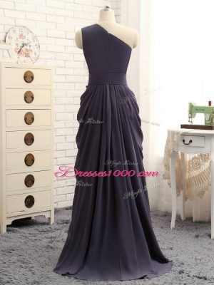 Modern Empire Quinceanera Court of Honor Dress Grey One Shoulder Chiffon Sleeveless Floor Length Zipper