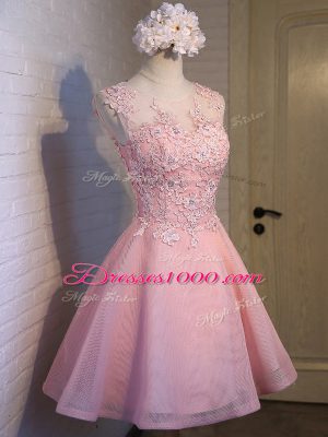 Designer Sleeveless Mini Length Lace Lace Up Wedding Party Dress with Pink