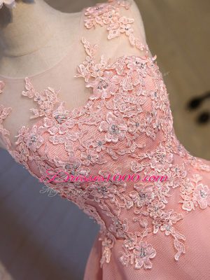 Designer Sleeveless Mini Length Lace Lace Up Wedding Party Dress with Pink