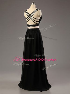 Ruching Vestidos de Damas White And Black Criss Cross Sleeveless Floor Length