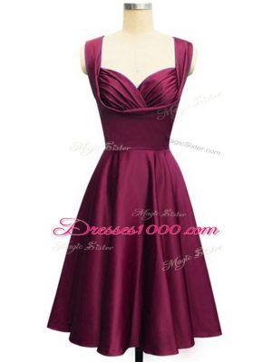 Dynamic Knee Length Lace Up Wedding Guest Dresses Burgundy for Prom and Party and Wedding Party with Ruching