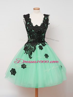 Vintage Turquoise Zipper Quinceanera Court of Honor Dress Lace Sleeveless Knee Length