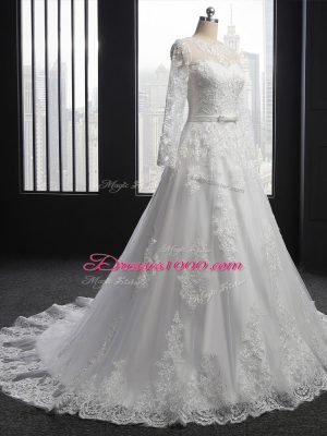 Lace Up Wedding Dress White for Wedding Party with Lace Brush Train
