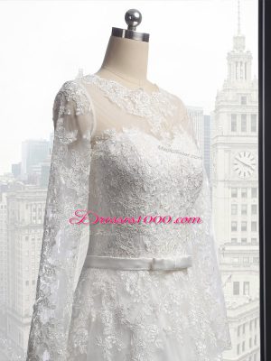 Lace Up Wedding Dress White for Wedding Party with Lace Brush Train
