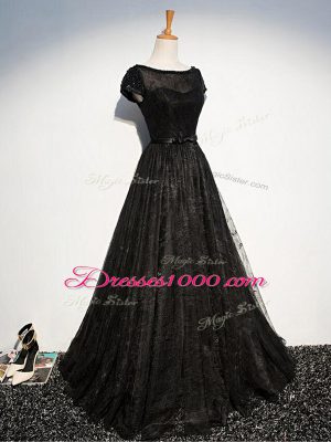 Floor Length Empire Short Sleeves Black Mother of the Bride Dress Zipper