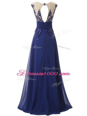Glittering Blue Scoop Zipper Lace and Appliques and Ruching Sleeveless