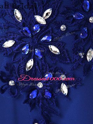 Glittering Blue Scoop Zipper Lace and Appliques and Ruching Sleeveless