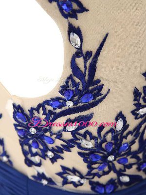 Glittering Blue Scoop Zipper Lace and Appliques and Ruching Sleeveless