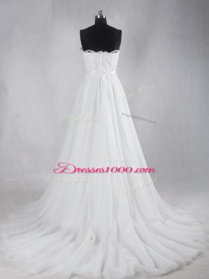 Sweetheart Sleeveless Brush Train Zipper Bridal Gown White Tulle