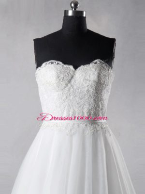 Sweetheart Sleeveless Brush Train Zipper Bridal Gown White Tulle