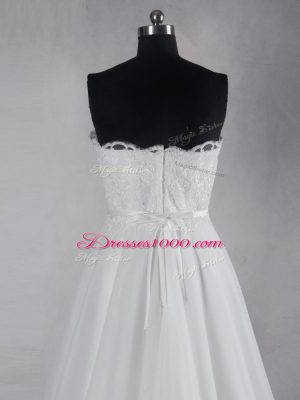 Sweetheart Sleeveless Brush Train Zipper Bridal Gown White Tulle