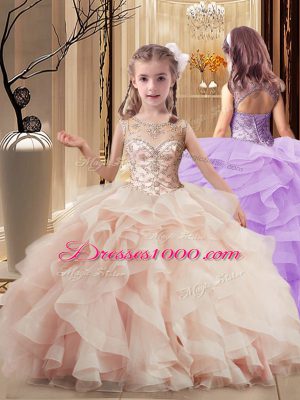 Tulle Sleeveless Sweet 16 Dress Brush Train and Beading and Ruffles