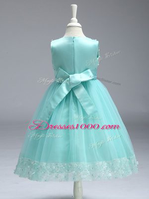 Attractive Baby Pink Zipper Kids Formal Wear Lace and Bowknot Sleeveless Knee Length