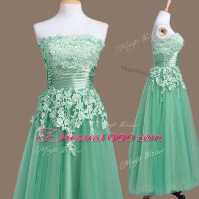 Smart Strapless Sleeveless Tulle Wedding Party Dress Appliques Lace Up