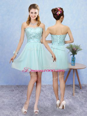 Pretty Mini Length Aqua Blue Wedding Party Dress Sweetheart Sleeveless Lace Up