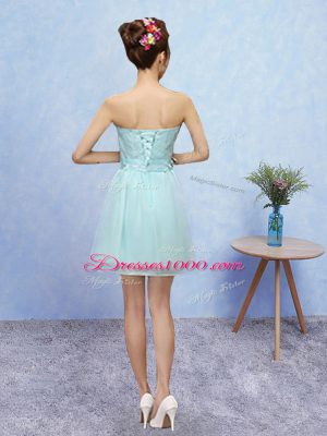 Pretty Mini Length Aqua Blue Wedding Party Dress Sweetheart Sleeveless Lace Up