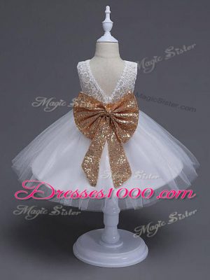 Discount Scoop Sleeveless Tulle Flower Girl Dresses for Less Lace and Bowknot Zipper