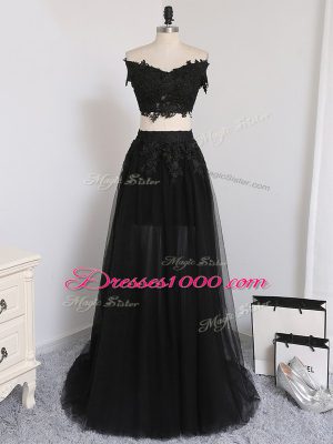 Fashion Black Prom Dress Prom and Party and Beach with Beading Off The Shoulder Sleeveless Zipper