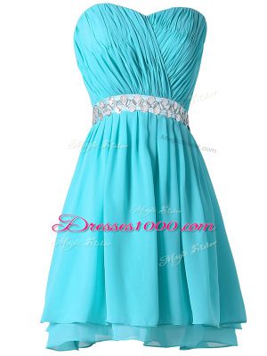 Glittering Aqua Blue Sleeveless Chiffon Lace Up Homecoming Dresses for Prom and Party and Sweet 16