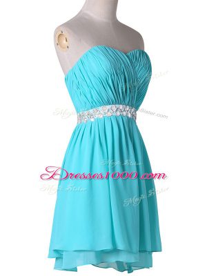 Glittering Aqua Blue Sleeveless Chiffon Lace Up Homecoming Dresses for Prom and Party and Sweet 16