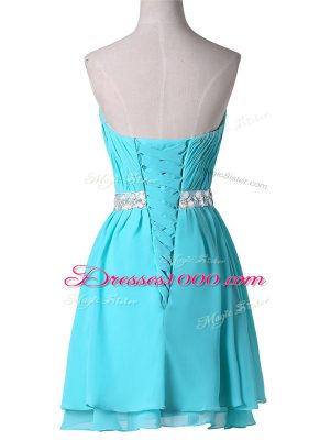 Glittering Aqua Blue Sleeveless Chiffon Lace Up Homecoming Dresses for Prom and Party and Sweet 16