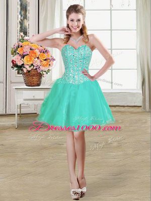 Beading and Ruffled Layers 15 Quinceanera Dress Turquoise Lace Up Sleeveless Brush Train