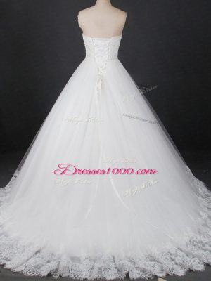 Sexy White Sleeveless Beading and Lace Lace Up Bridal Gown