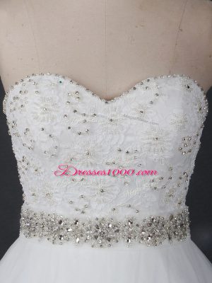 Sexy White Sleeveless Beading and Lace Lace Up Bridal Gown