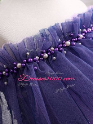 Super Ball Gowns Party Dress for Toddlers Purple Off The Shoulder Tulle Short Sleeves Knee Length Lace Up