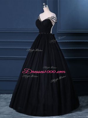 Custom Fit Short Sleeves Beading Side Zipper Evening Dress