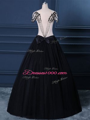 Custom Fit Short Sleeves Beading Side Zipper Evening Dress