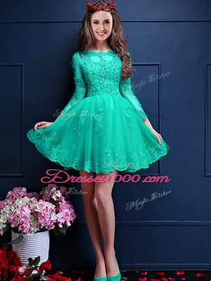 Turquoise 3 4 Length Sleeve Chiffon Lace Up Wedding Party Dress for Prom and Party