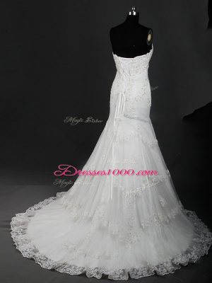 Lace Up Bridal Gown White for Wedding Party with Lace Brush Train