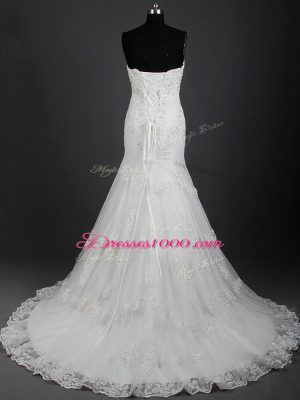 Lace Up Bridal Gown White for Wedding Party with Lace Brush Train