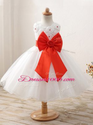 Organza Scoop Sleeveless Zipper Bowknot Girls Pageant Dresses in White