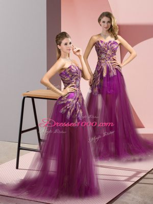 Excellent Purple Sleeveless Appliques Zipper Pageant Dress Wholesale