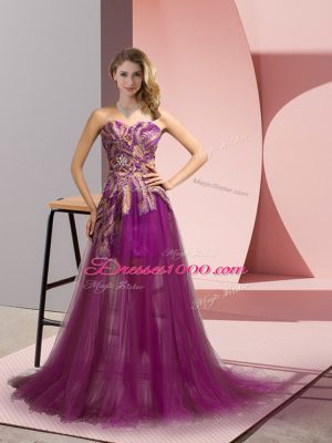 Excellent Purple Sleeveless Appliques Zipper Pageant Dress Wholesale