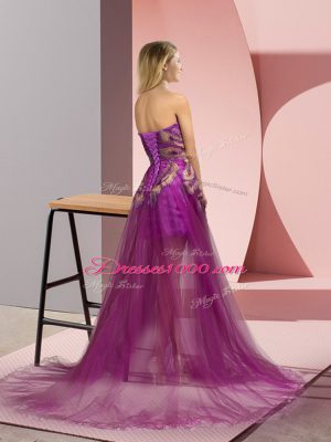 Excellent Purple Sleeveless Appliques Zipper Pageant Dress Wholesale