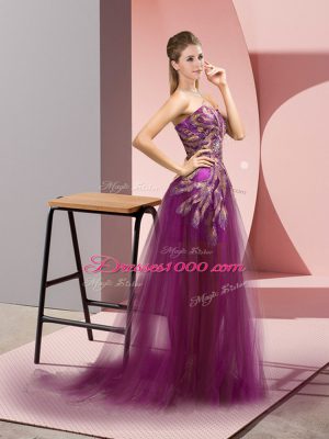 Excellent Purple Sleeveless Appliques Zipper Pageant Dress Wholesale